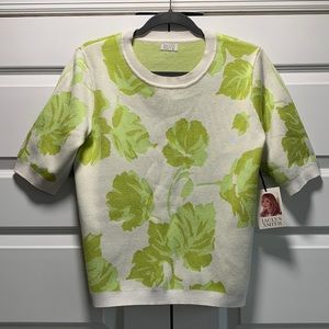 WNT JACLYN SMITH Floral knit jacquard short sleeve top